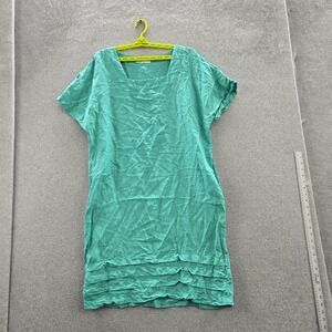 Haris Cotton Women Dress M Blue Linen Square Neck Short Sleeve Made In Greece